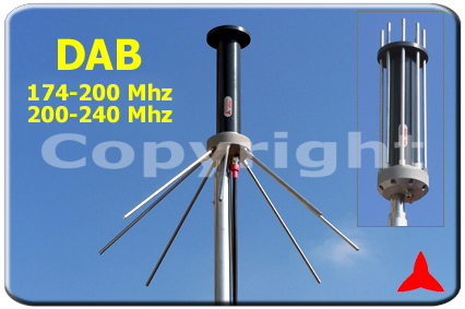 Antena omnidireccional ground plane DAB 174-200mhz 200-240 Mhz protel