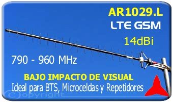 AR1029.L antena yagi direccional Bajo impacto ambiental 790 - 960 MHz 14 dBi 4G GSM GSM-R LTE