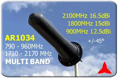 AR1034 Antena Direccional Yagi de alta ganancia GSM-R umts  dcs gsm lte 3g 4g 760 - 960 MHz 1710 - 2170 MHz