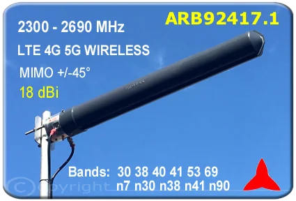 ARB92417.1 MIMO Antena direccional con doble alimentación independiente +- 45°  2300 - 2690 MHz 18 dBi